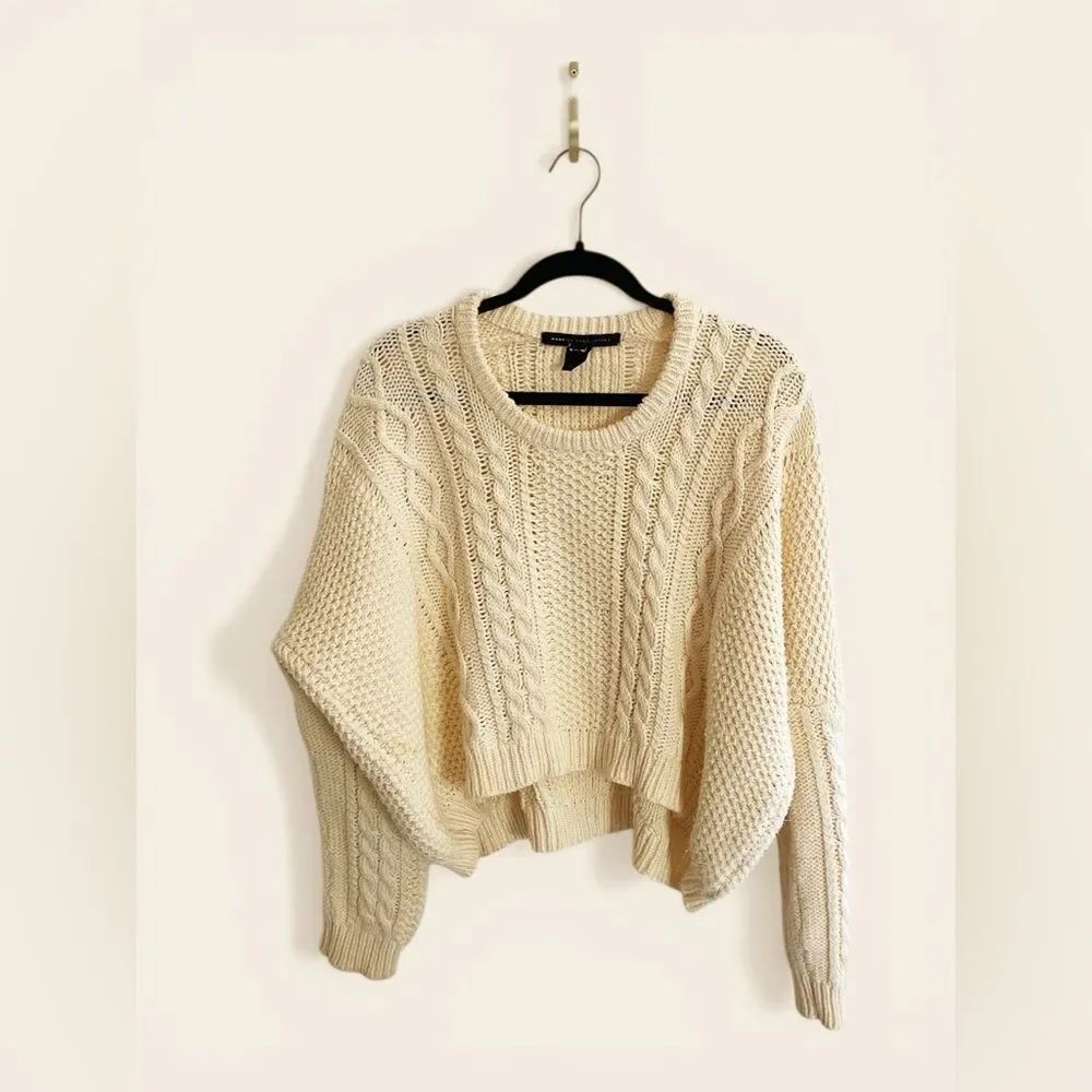 Marc by Marc Jacobs cream-colored, boxy cropped cable-knit fisherman sweater.